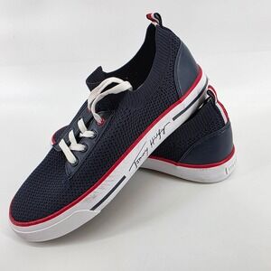 Tommy Hilfiger Women 10 Blue Knit Sneakers Lace Up Low Top Casual Shoes twgessie